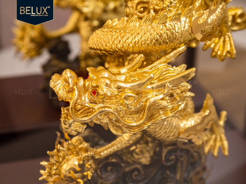 Tượng Rồng quấn cột dát vàng 24k&nbsp;36x28x17cm